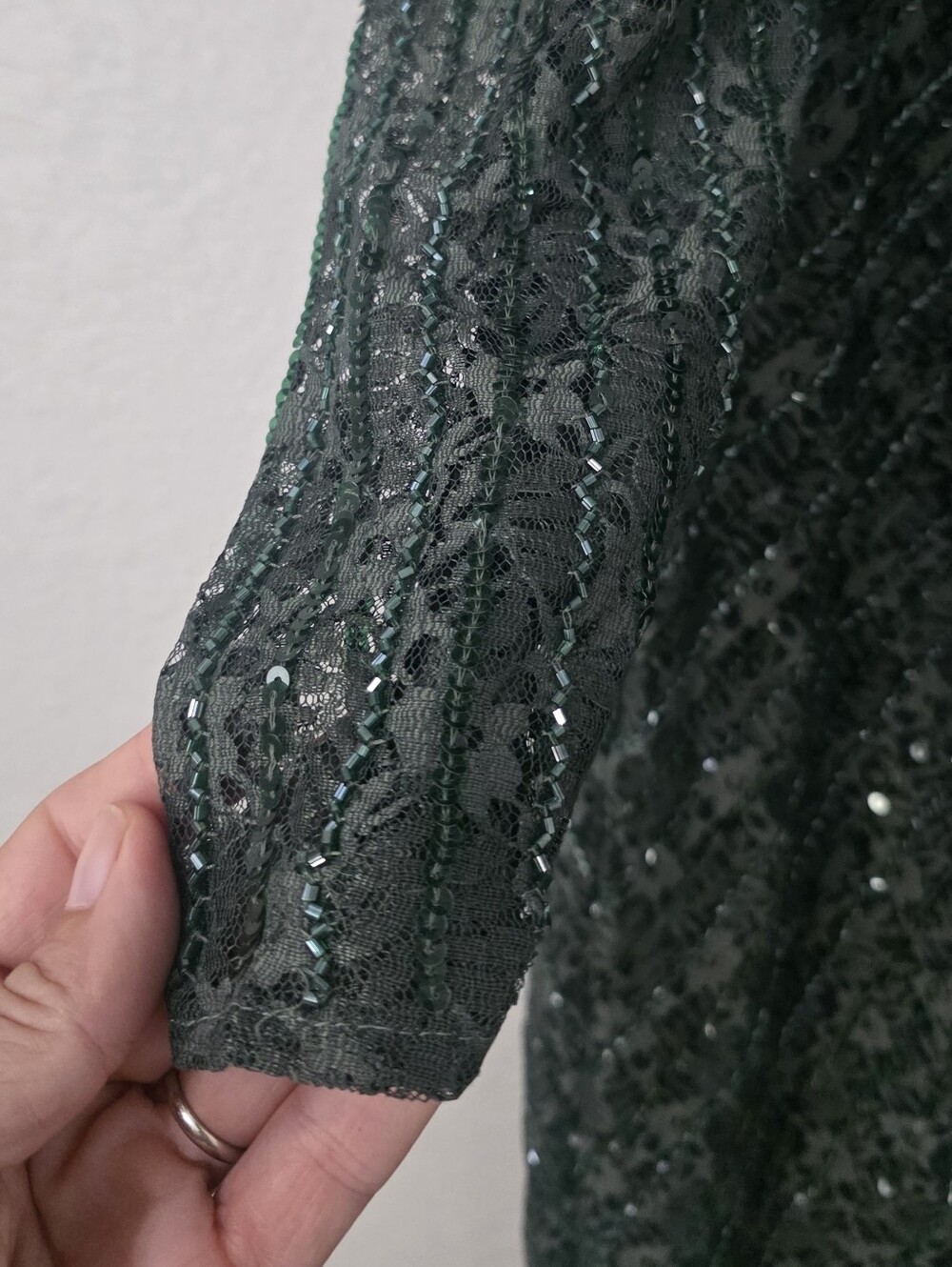 Mac Duggal Beaded Lace Long Sleeve Green Cocktail Dress Size 10 - Picture 3 of 9
